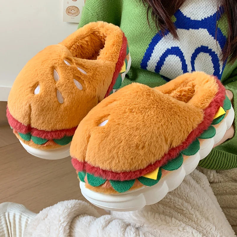 Cozy Slippers Hamburger Print For Women At Home Use - ToylandEU