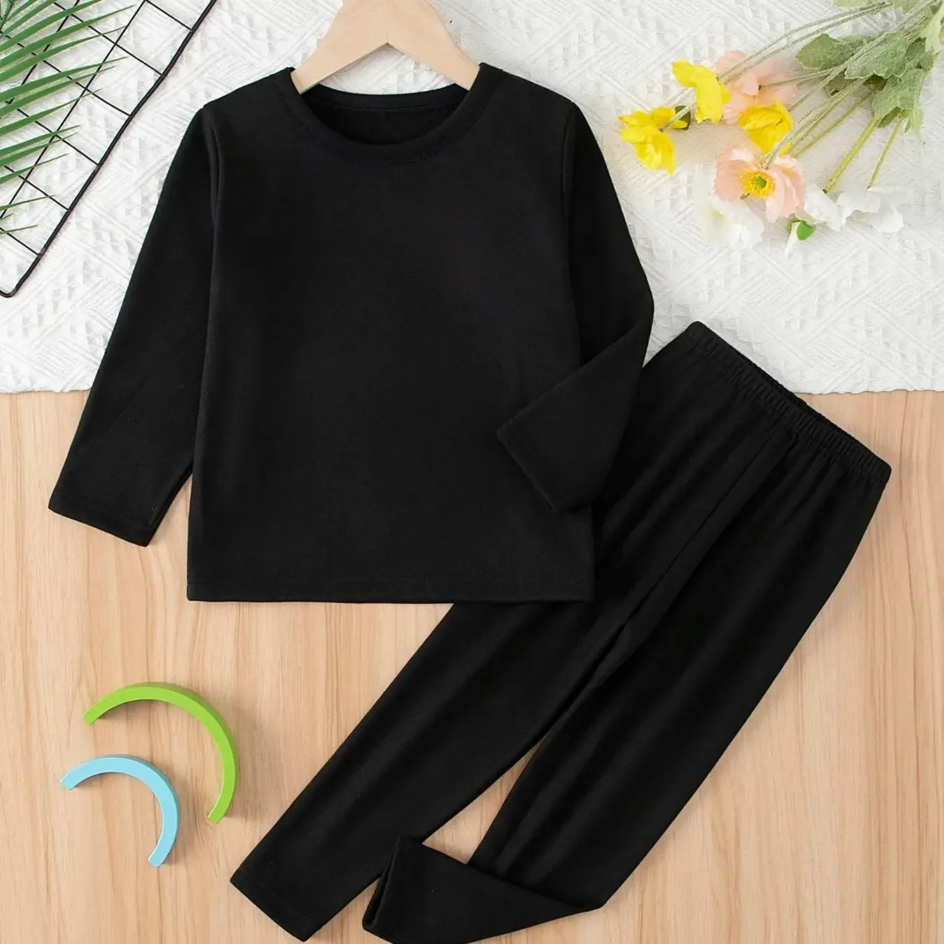 Cozy Thermal Sleepwear Set Round Neck For Kids Unisex Two Piece Autumn Winter - ToylandEU