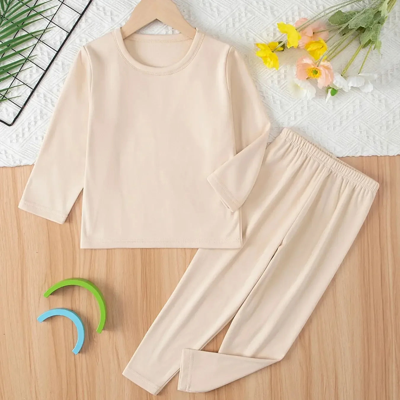 Cozy Thermal Sleepwear Set Round Neck For Kids Unisex Two Piece Autumn Winter - ToylandEU