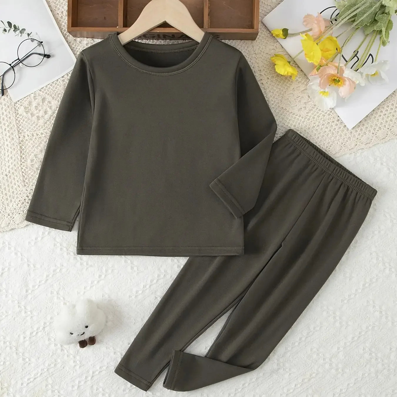 Cozy Thermal Sleepwear Set Round Neck For Kids Unisex Two Piece Autumn Winter - ToylandEU