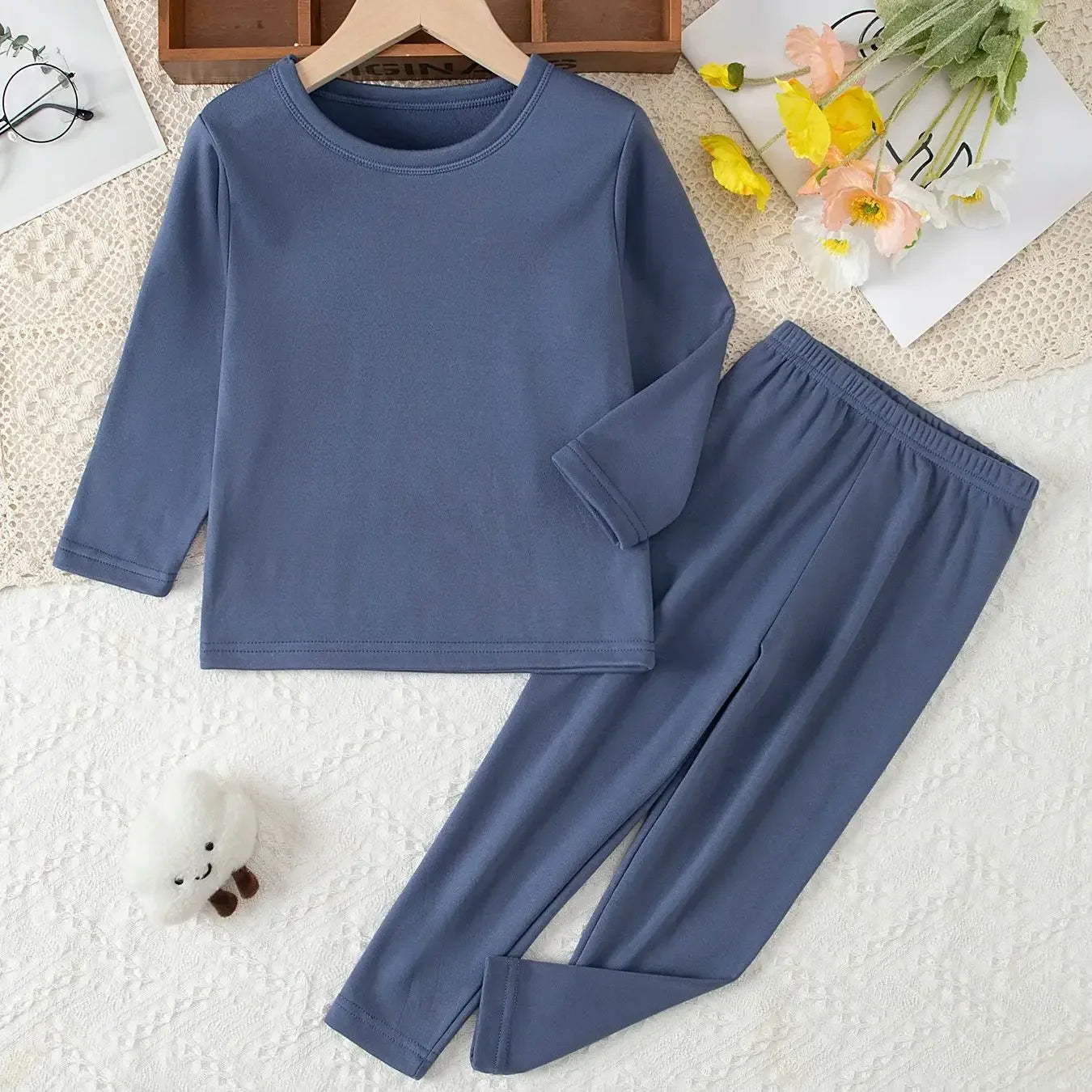 Cozy Thermal Sleepwear Set Round Neck For Kids Unisex Two Piece Autumn Winter - ToylandEU