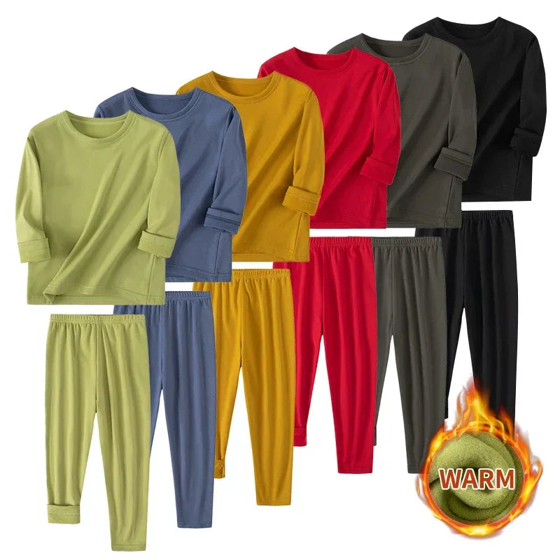 Cozy Thermal Sleepwear Set Round Neck For Kids Unisex Two Piece Autumn Winter - ToylandEU