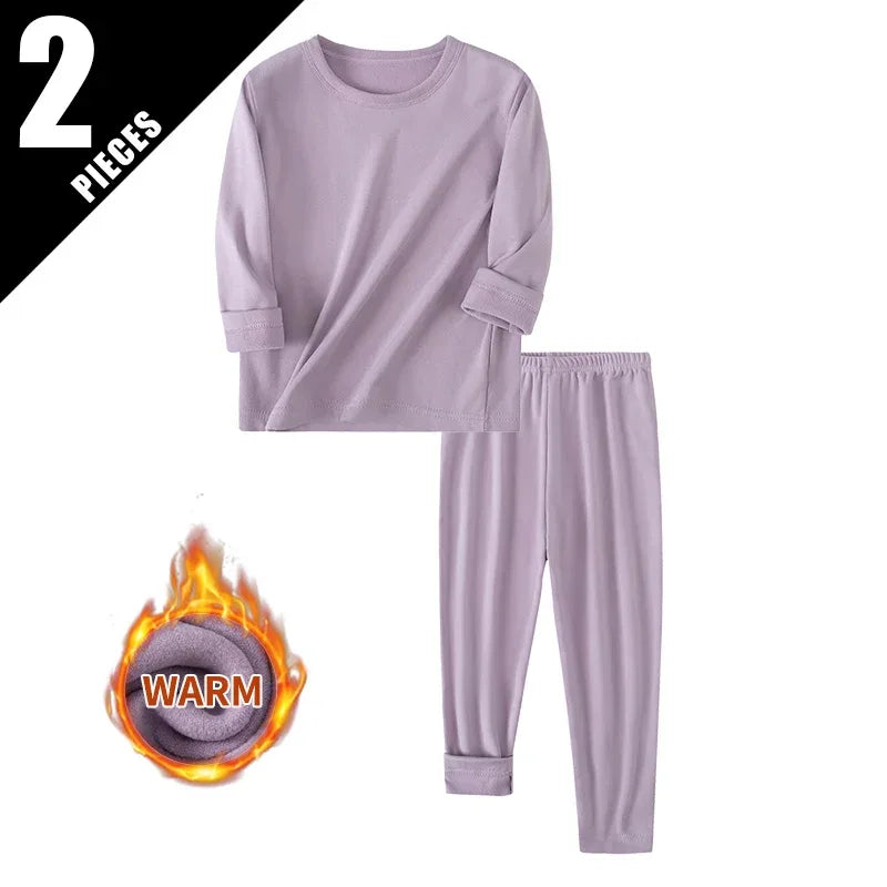 Cozy Thermal Sleepwear Set Round Neck For Kids Unisex Two Piece Autumn Winter - ToylandEU