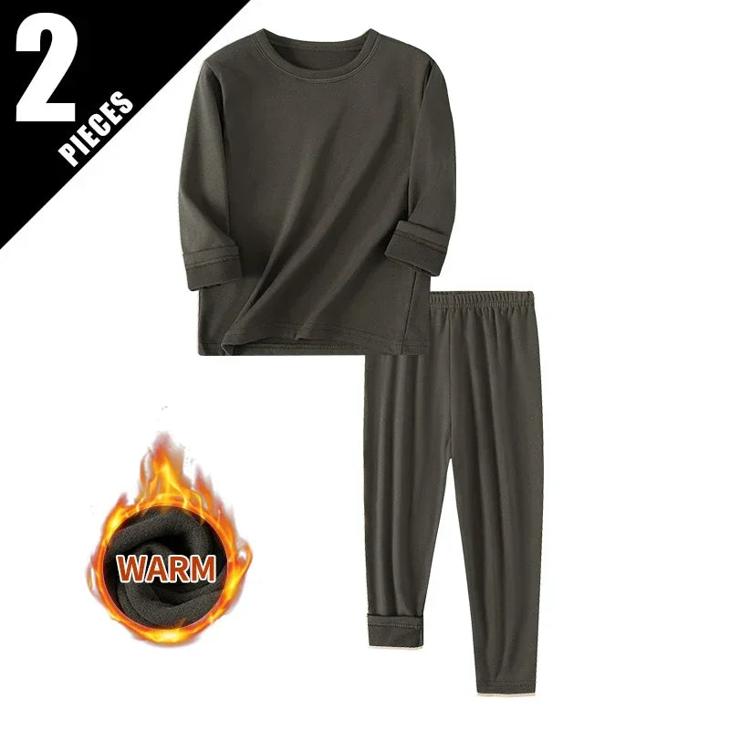 Cozy Thermal Sleepwear Set Round Neck For Kids Unisex Two Piece Autumn Winter - ToylandEU