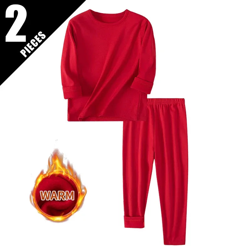 Cozy Thermal Sleepwear Set Round Neck For Kids Unisex Two Piece Autumn Winter - ToylandEU