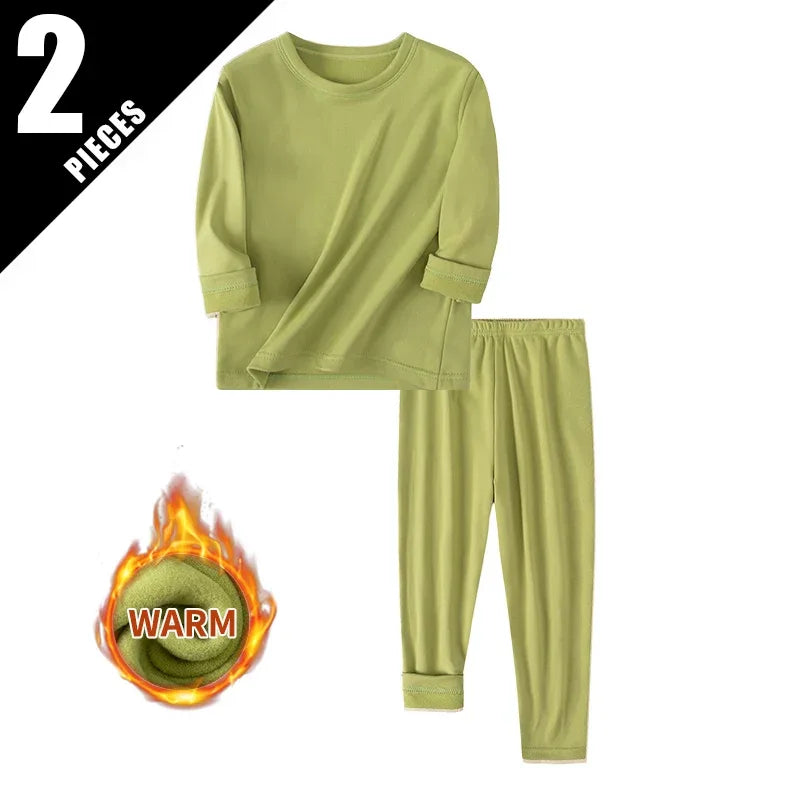 Cozy Thermal Sleepwear Set Round Neck For Kids Unisex Two Piece Autumn Winter - ToylandEU