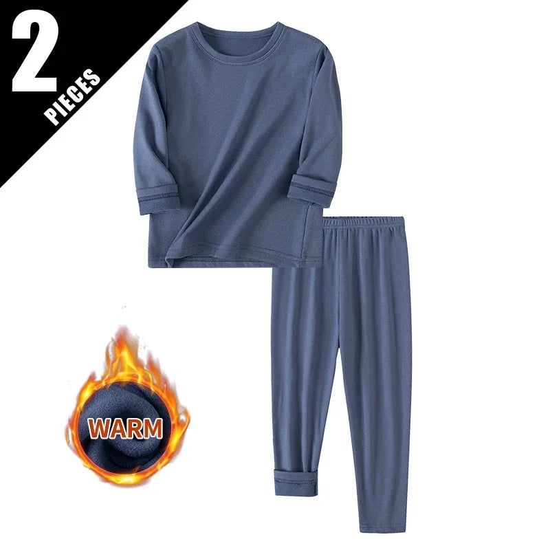 Cozy Thermal Sleepwear Set Round Neck For Kids Unisex Two Piece Autumn Winter - ToylandEU
