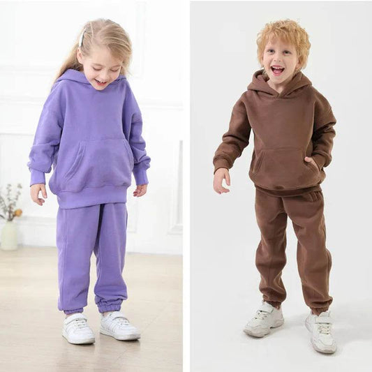 Cozy Unisex Kids Solid Color Hoodie Tracksuit for Autumn Adventures - ToylandEU