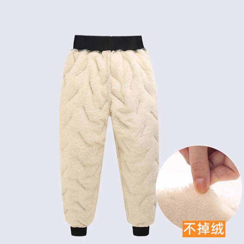 Cozy Warm Childrens Cotton Pants With Thickened Lamb Wool Plush Lining For Kids Winter Wear - ToylandEU