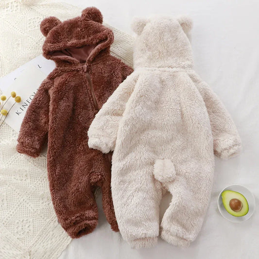 Cozy Winter Baby Rompers With Cartoon Bear Hood And Zipper 0 To 24 Months - ToylandEU