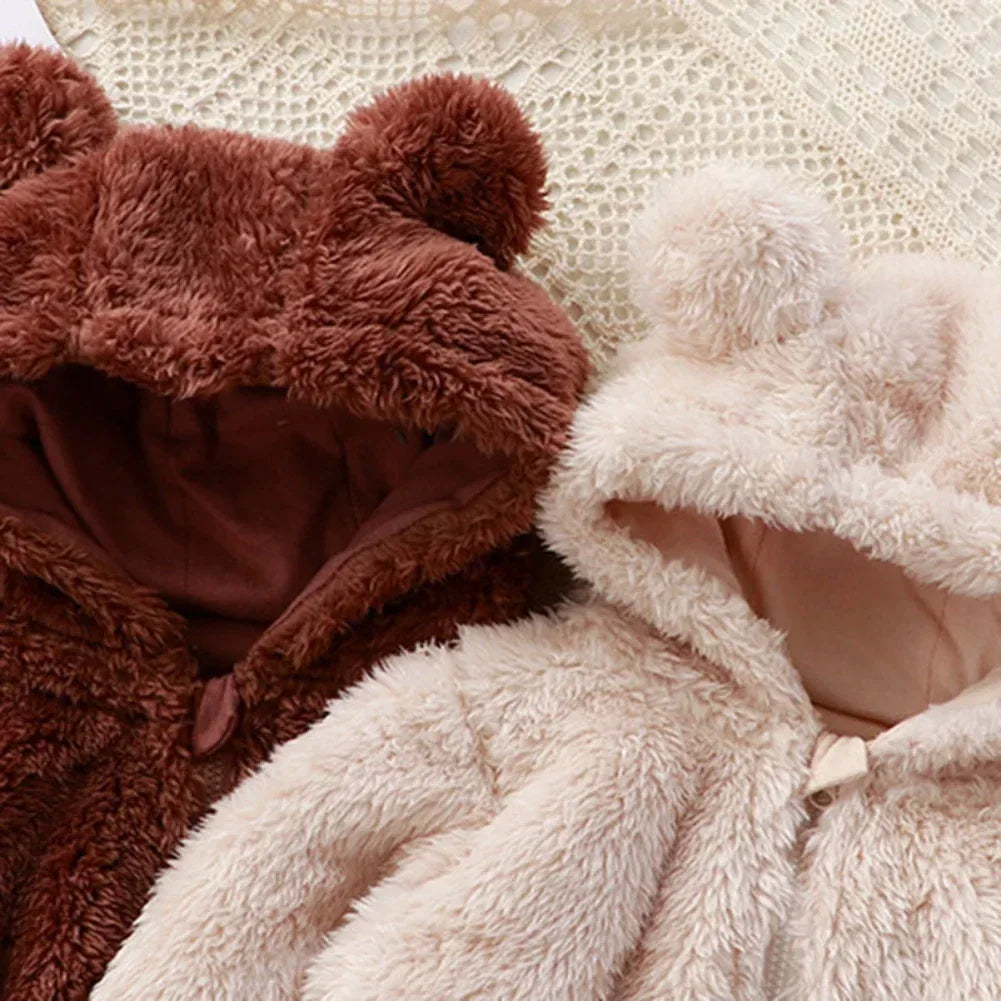 Cozy Winter Baby Rompers With Cartoon Bear Hood And Zipper 0 To 24 Months - ToylandEU