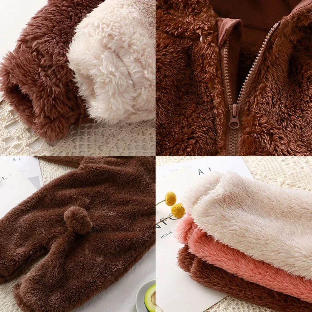 Cozy Winter Baby Rompers With Cartoon Bear Hood And Zipper 0 To 24 Months - ToylandEU