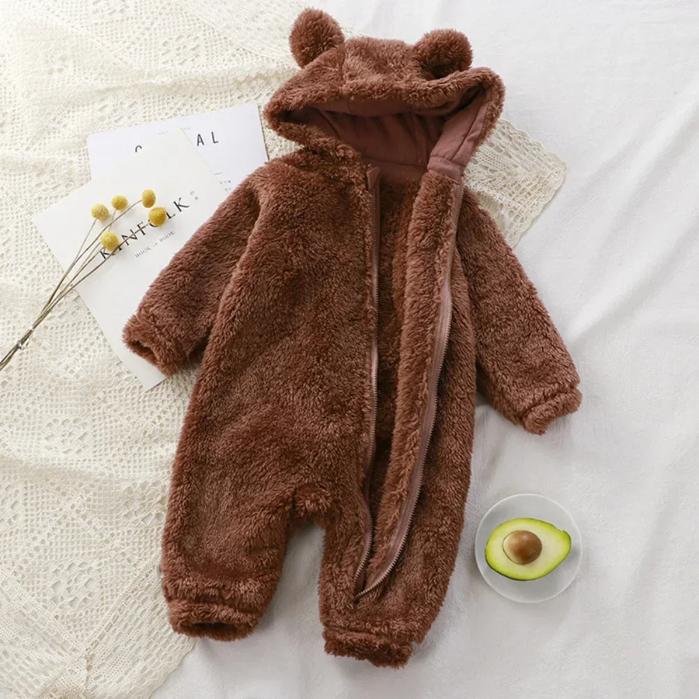 Cozy Winter Baby Rompers With Cartoon Bear Hood And Zipper 0 To 24 Months - ToylandEU