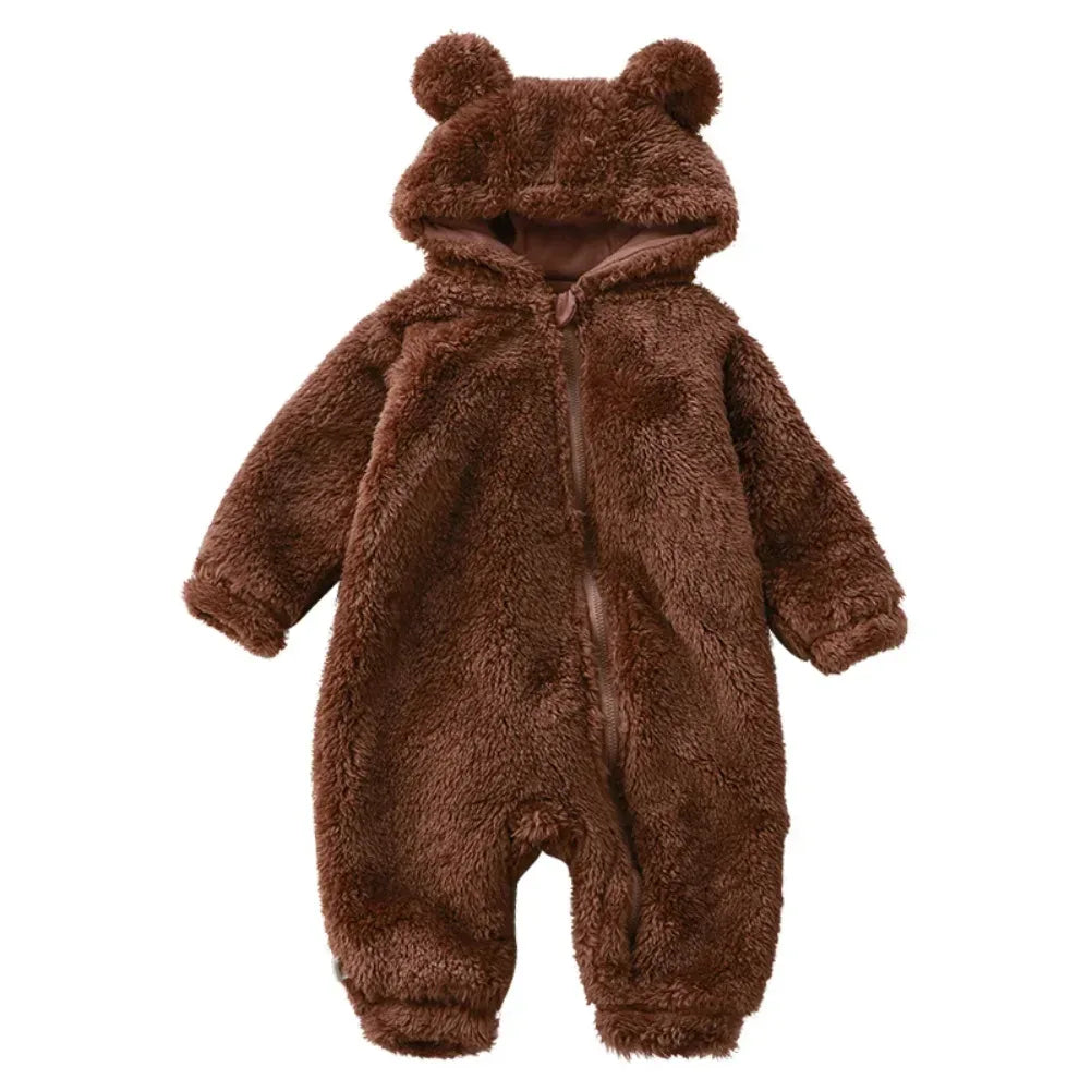 Cozy Winter Baby Rompers With Cartoon Bear Hood And Zipper 0 To 24 Months - ToylandEU