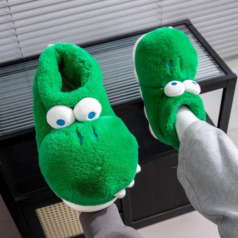 Cozy Winter Indoor Slippers Cartoon Crocodile Design With Thick Sole And Plush Warmth For Couples - ToylandEU
