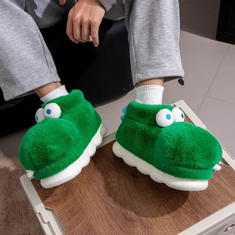 Cozy Winter Indoor Slippers Cartoon Crocodile Design With Thick Sole And Plush Warmth For Couples - ToylandEU
