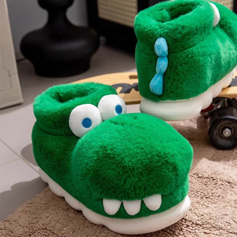 Cozy Winter Indoor Slippers Cartoon Crocodile Design With Thick Sole And Plush Warmth For Couples - ToylandEU