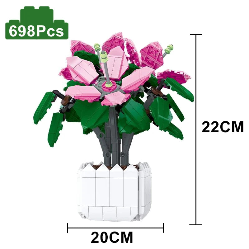 Creative Building Blocks Set Red Rose Vase Romantic Floral Bouquet Valentines Day Gift For Couples - ToylandEU