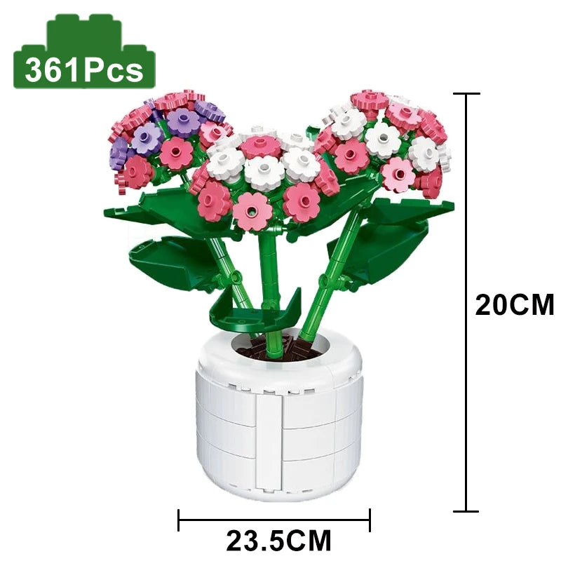 Creative Building Blocks Set Red Rose Vase Romantic Floral Bouquet Valentines Day Gift For Couples - ToylandEU