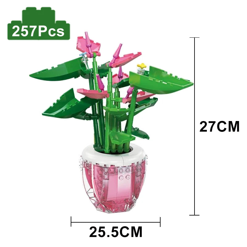 Creative Building Blocks Set Red Rose Vase Romantic Floral Bouquet Valentines Day Gift For Couples - ToylandEU