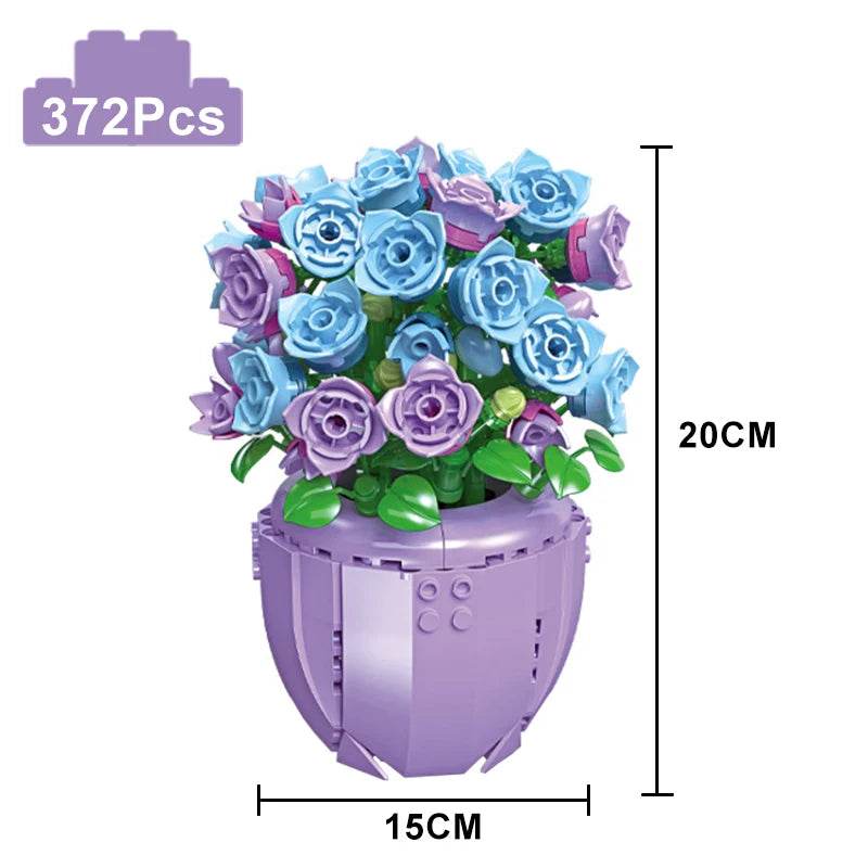 Creative Building Blocks Set Red Rose Vase Romantic Floral Bouquet Valentines Day Gift For Couples - ToylandEU