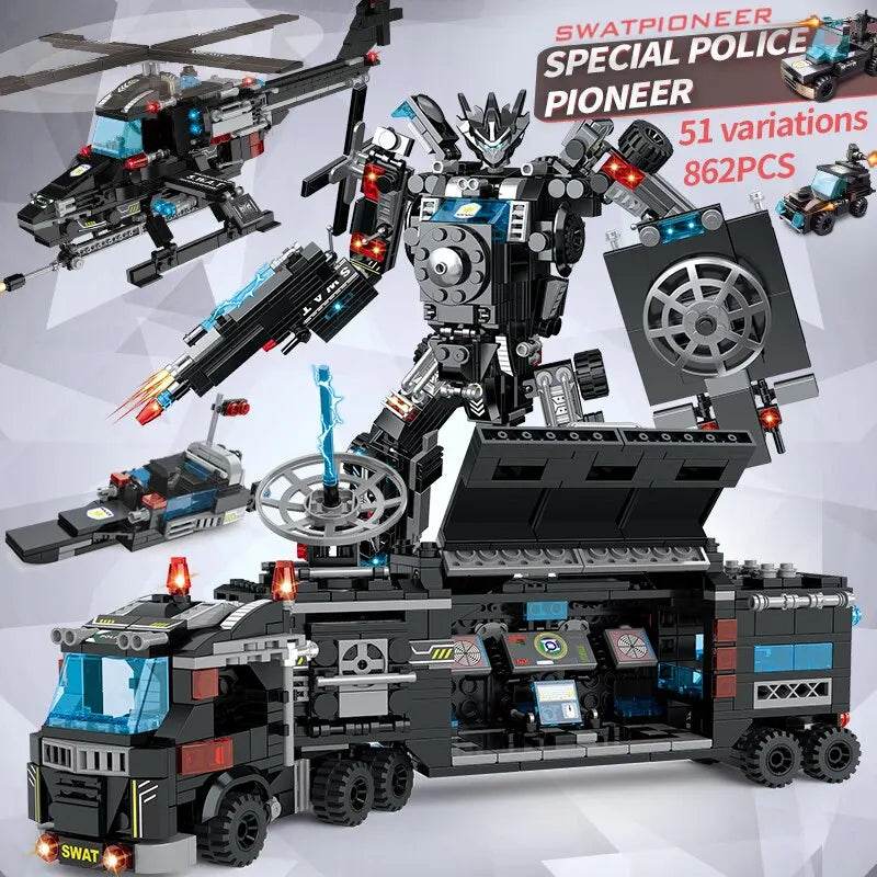 Creative Building Blocks Set for Kids with Police Station and SWAT Figures - ToylandEU