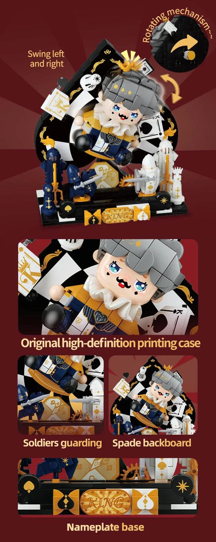 Creative Cartoon Poker Face Building Block King Queen Knight - ToylandEU