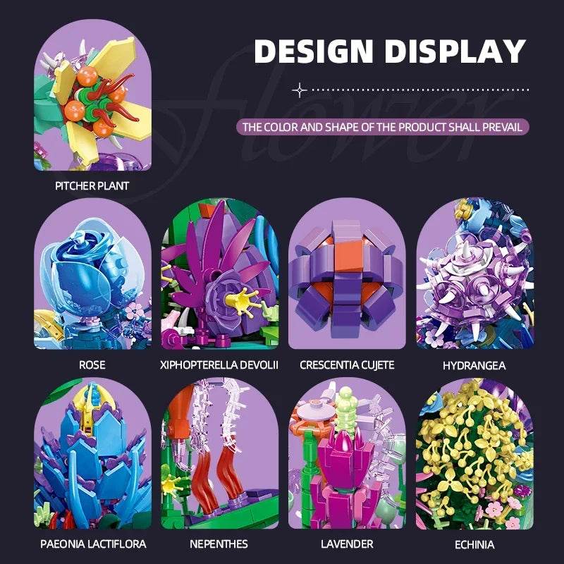 Creative Potted Flower Building Blocks Colorful Rose Lavender - ToylandEU