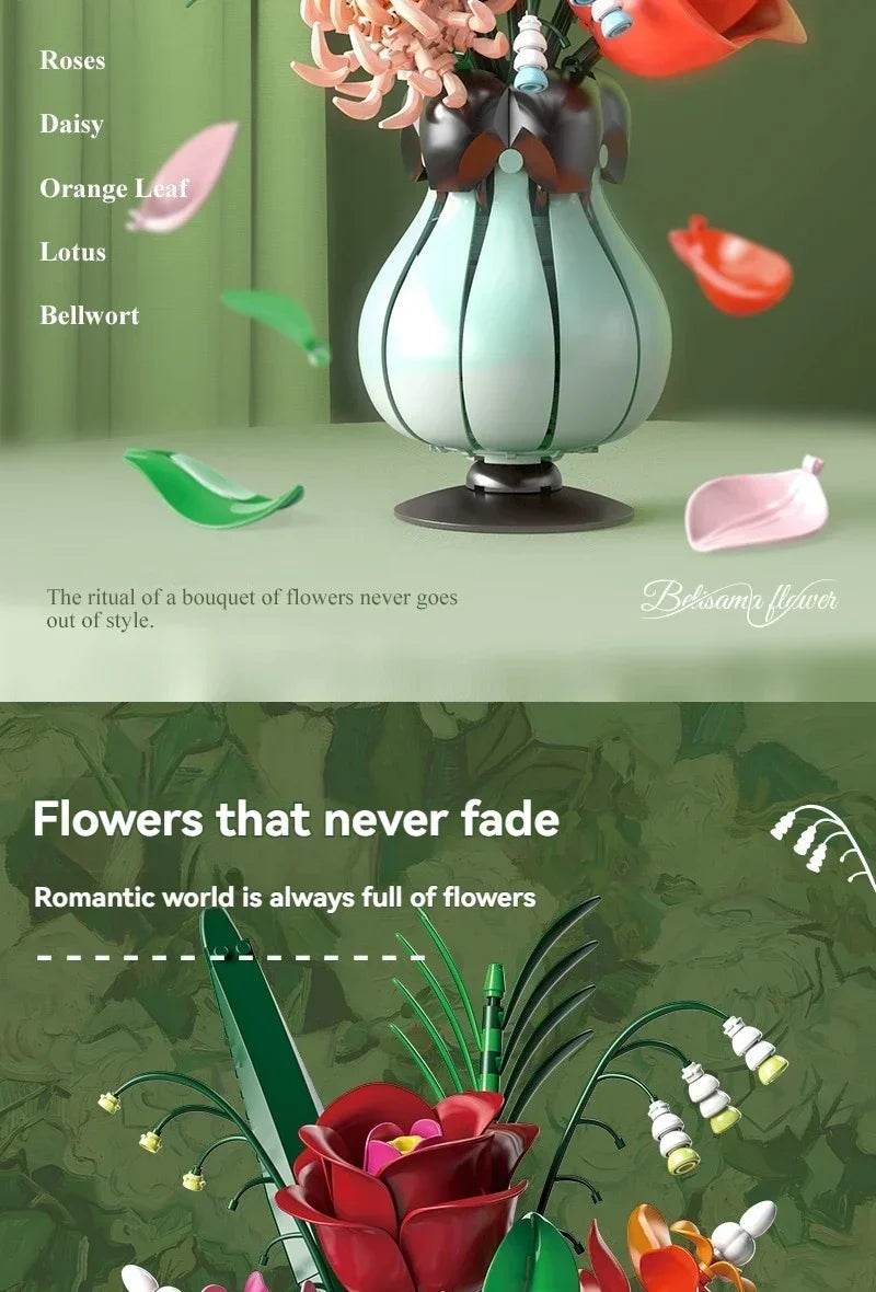 Creative Rose Building Blocks Set Model Flower Pot Gifts - ToylandEU