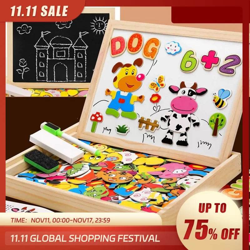 Creative Wooden Magnetic Drawing Board & Animal Puzzle for Kids - ToylandEU