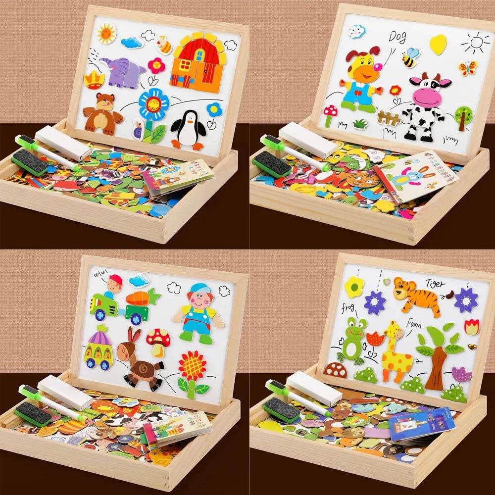 Creative Wooden Magnetic Drawing Board & Animal Puzzle for Kids - ToylandEU