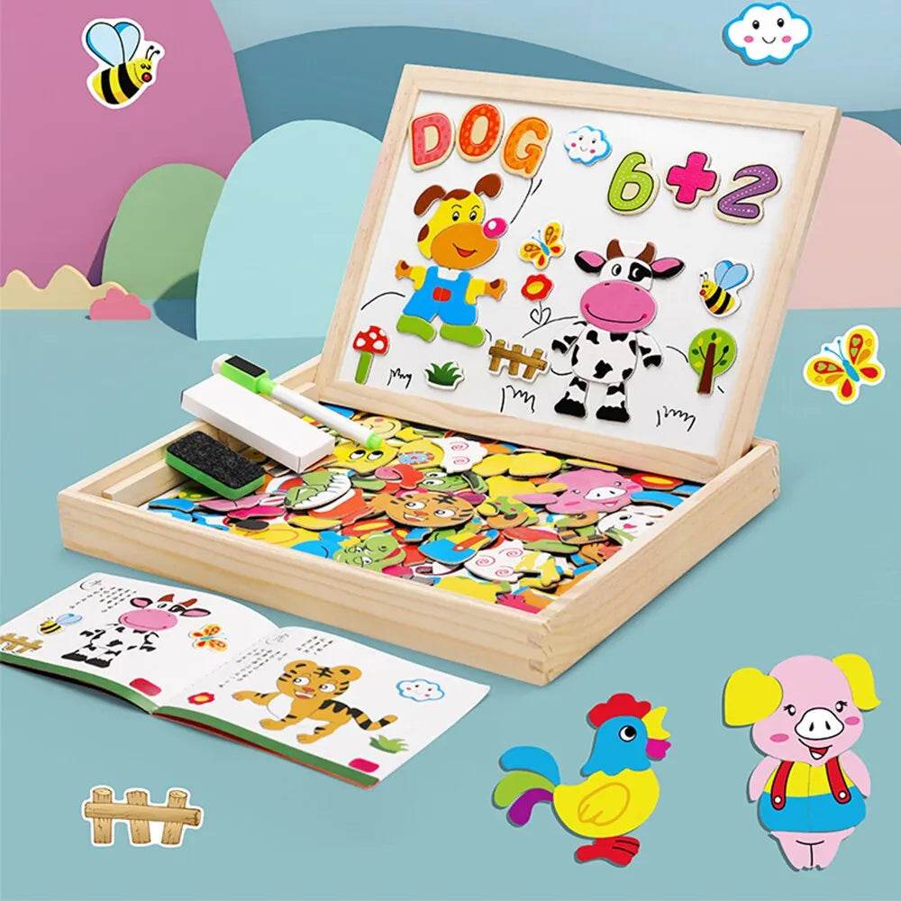 Creative Wooden Magnetic Drawing Board & Animal Puzzle for Kids - ToylandEU