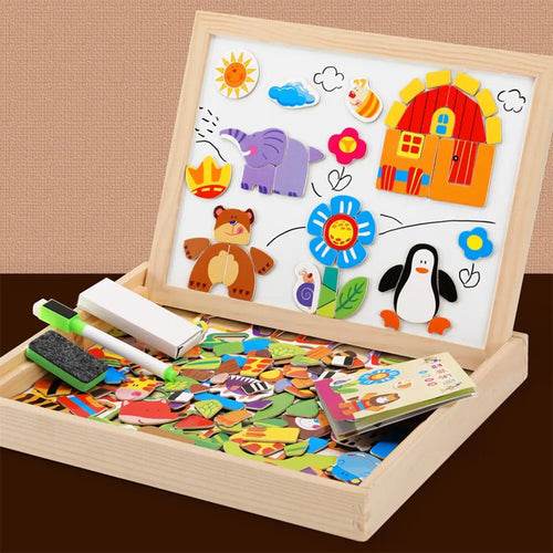 Creative Wooden Magnetic Drawing Board & Animal Puzzle for Kids - ToylandEU