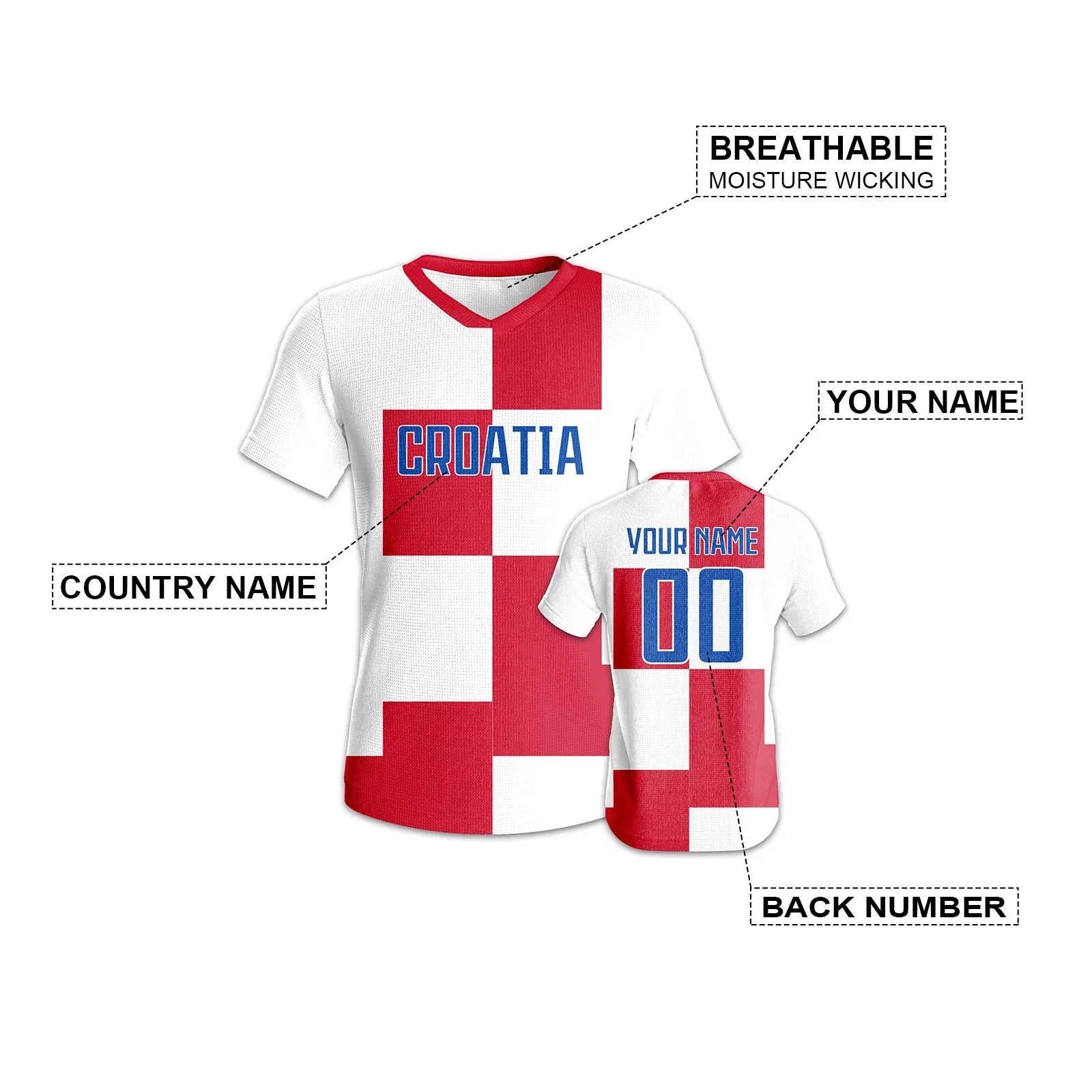 Croatia Soccer Jersey Custom Football Shirt With Personalized Name And Number, Breathable Knit Fabric, Quick Dry - ToylandEU