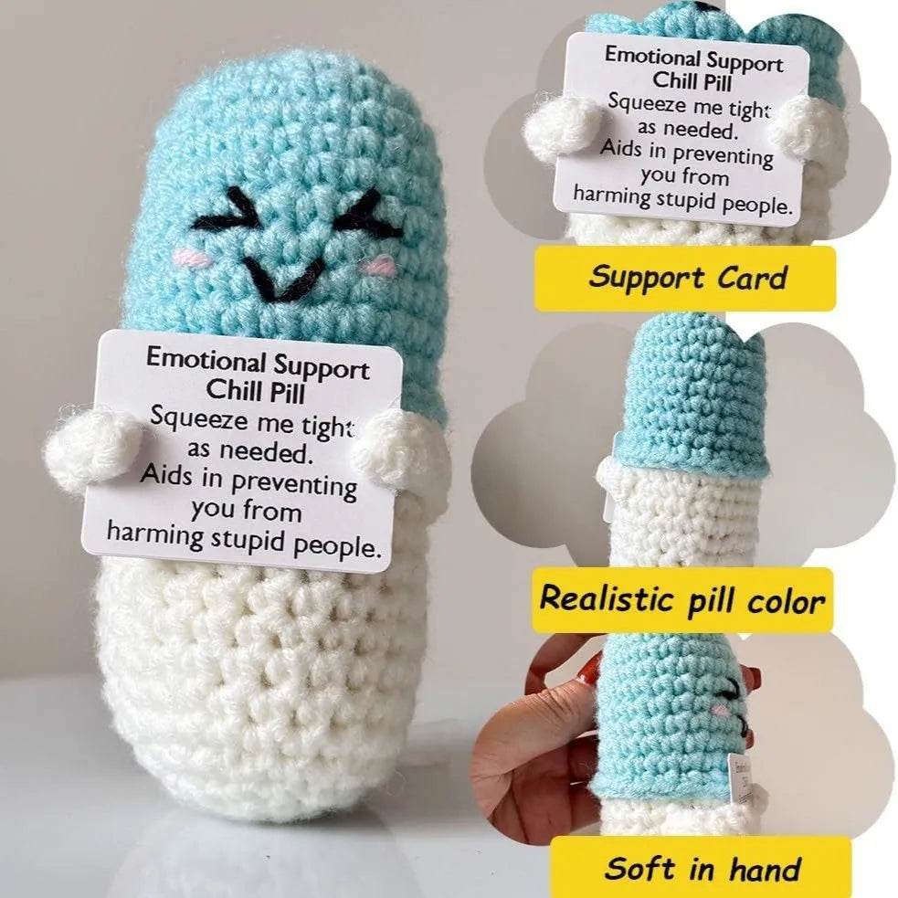 Crochet Emotional Support Chill Pill Caring Gift Handmade Knitted Emergency Pills Desktop Ornament With Card Home Room Decor - ToylandEU