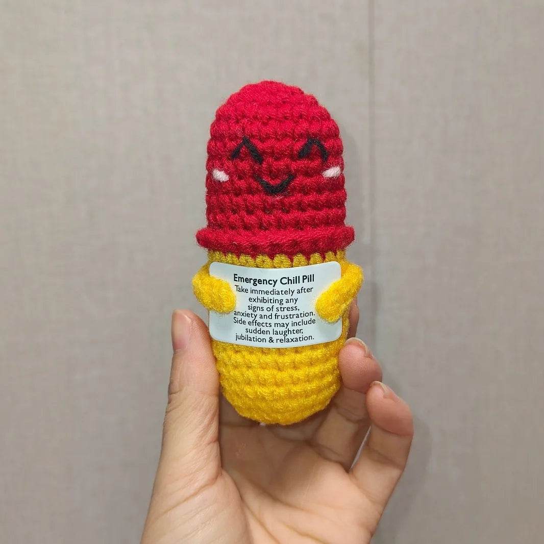 Crochet Emotional Support Chill Pill Caring Gift Handmade Knitted Emergency Pills Desktop Ornament With Card Home Room Decor - ToylandEU
