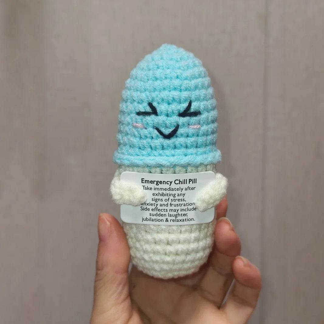 Crochet Emotional Support Chill Pill Caring Gift Handmade Knitted Emergency Pills Desktop Ornament With Card Home Room Decor - ToylandEU