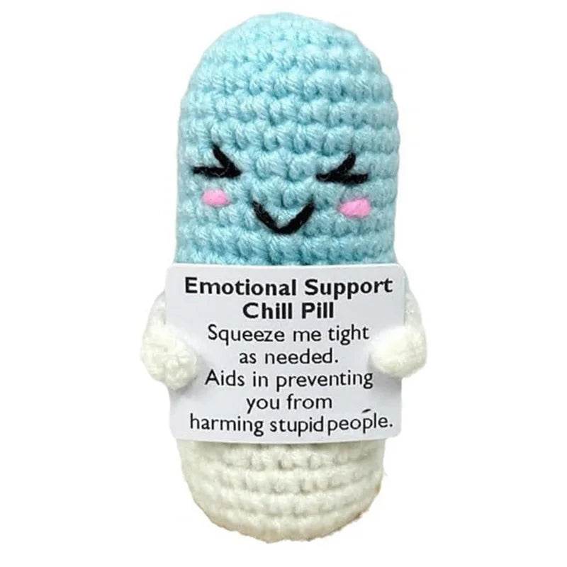 Crochet Emotional Support Chill Pill Caring Gift Handmade Knitted Emergency Pills Desktop Ornament With Card Home Room Decor - ToylandEU