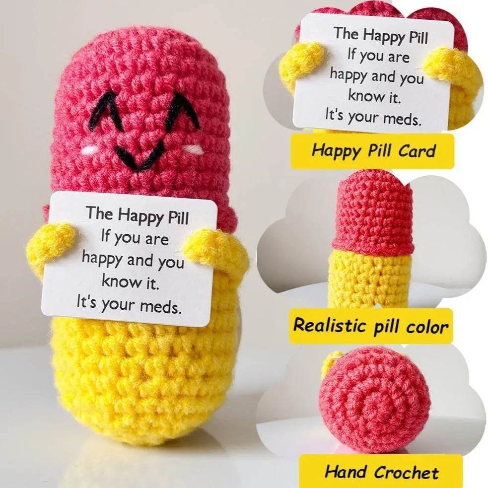 Crochet Emotional Support Chill Pill Caring Gift Handmade Knitted Emergency Pills Desktop Ornament With Card Home Room Decor - ToylandEU