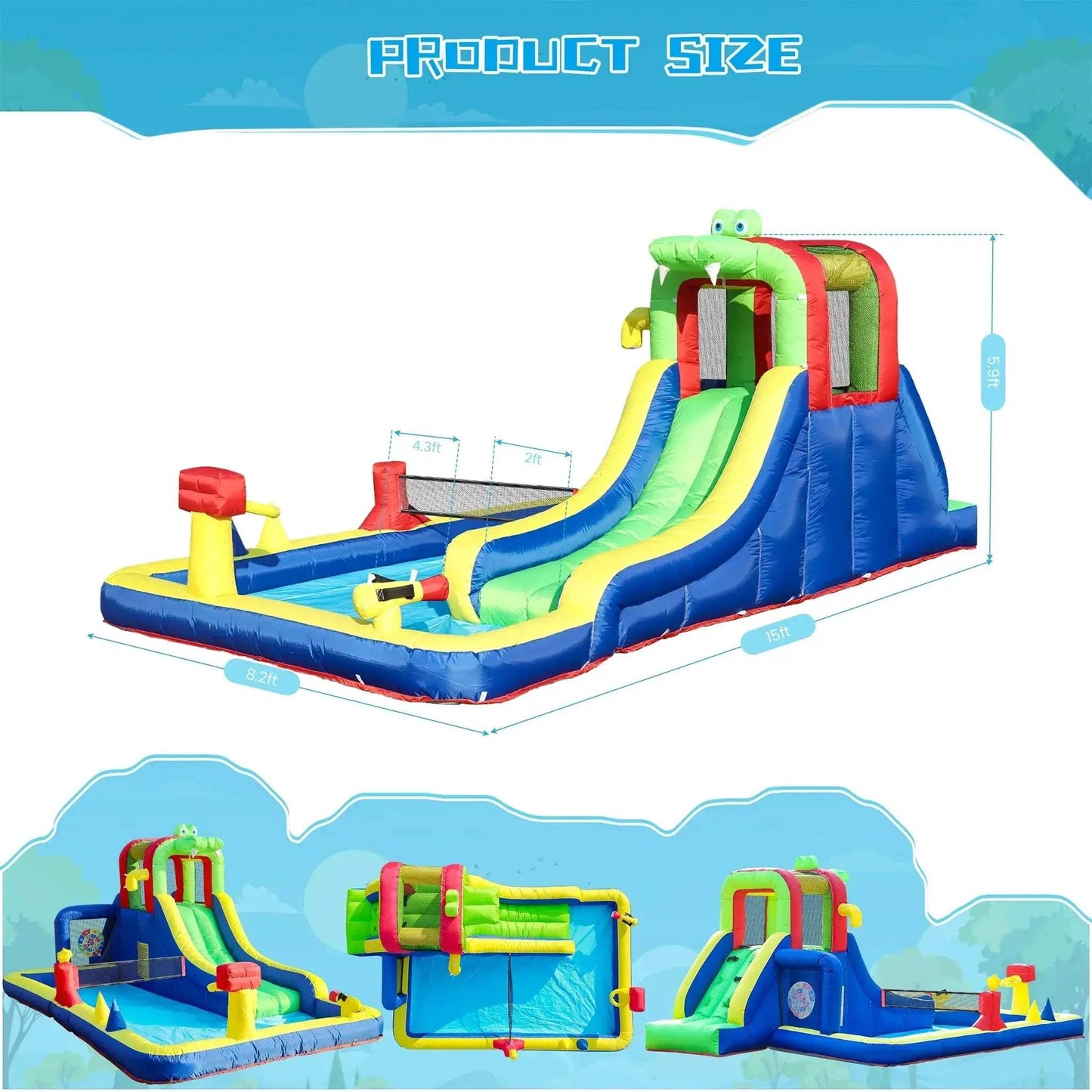 Crocodile Inflatable Water Slide Park For Kids Backyard Fun - ToylandEU