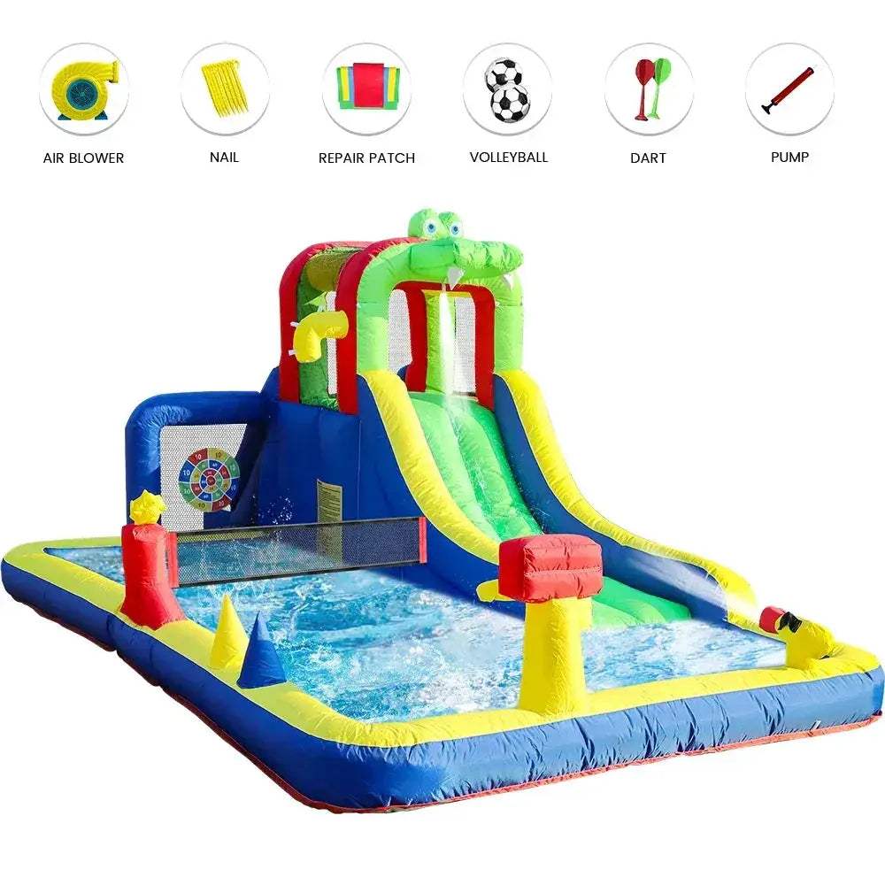  Crocodile Inflatable Water Slide Park Kids Backyard -  ToylandEU™