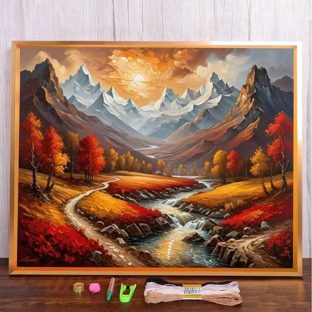  Landscape Sunset River Cross-Stitch Complete Kit Embroidery Craft Handiwork Needlework Handmade Promotions For Adults Package -  ToylandEU™