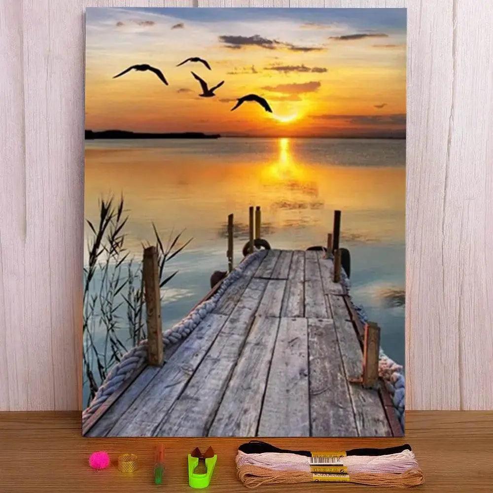  Scenic Sunset 11CT Cross Stitch DIY Kit with DMC Threads for Handmade Embroidery -  ToylandEU™
