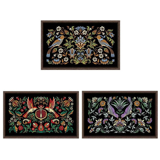  Pomegranate Bird Night Songs Cross Stitch Kit - DIY Handmade Embroidery on Black Canvas Cloth with Cotton Thread (18ct, 14ct, 11ct) -  ToylandEU™
