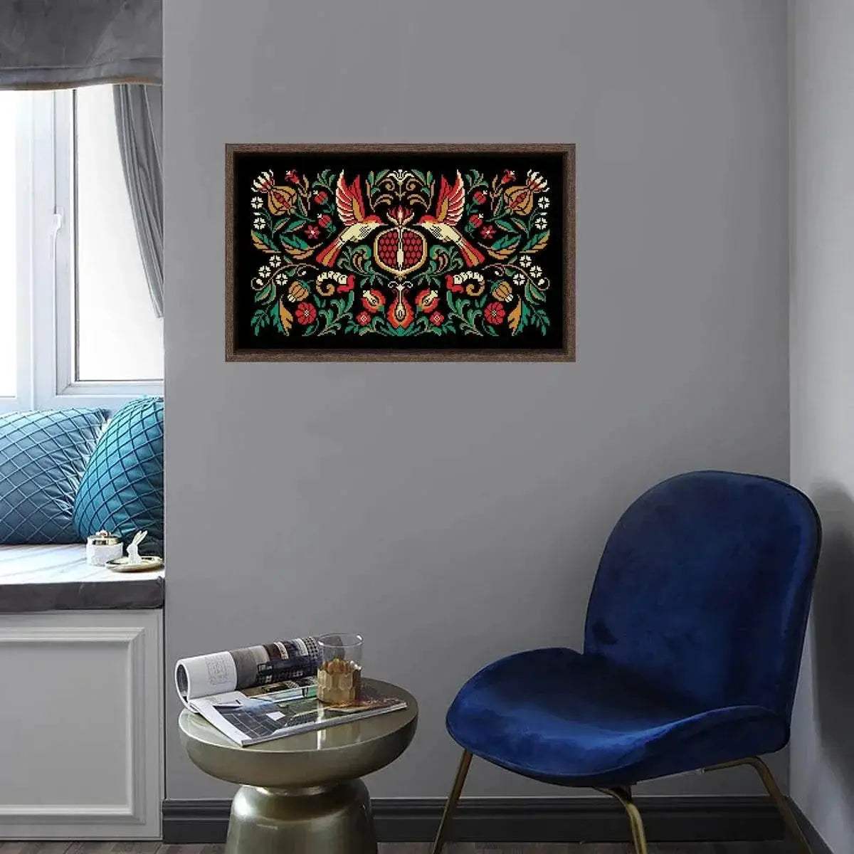 Pomegranate Bird Night Songs Cross Stitch Kit - DIY Handmade Embroidery on Black Canvas Cloth with Cotton Thread (18ct, 14ct, 11ct) -  ToylandEU™