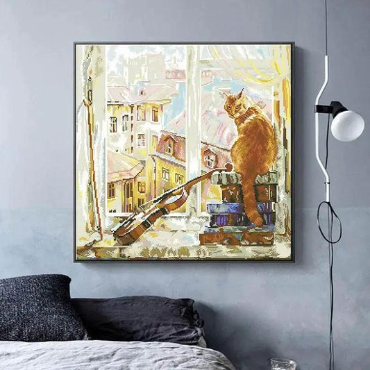  Window View Cat Cross Stitch Kit - DIY Embroidery Set with 11CT and 14CT Canvas for Home Decor -  ToylandEU™