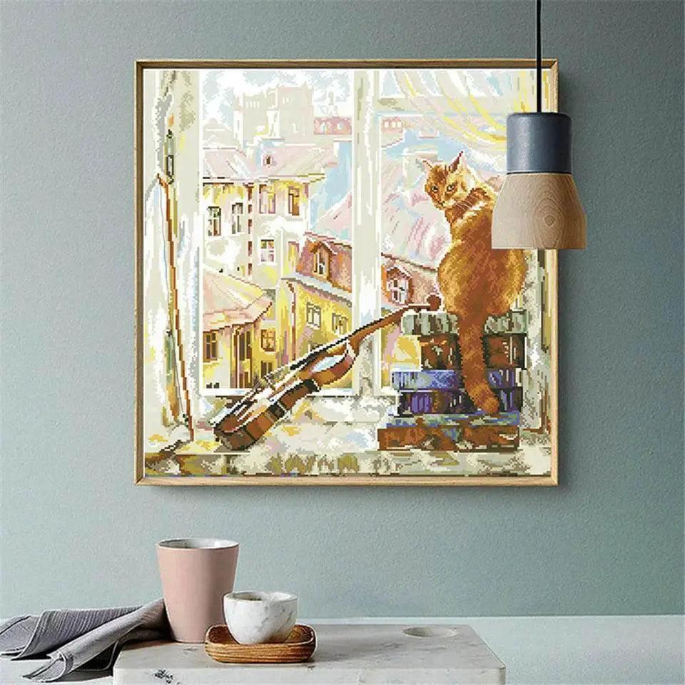  Window View Cat Cross Stitch Kit - DIY Embroidery Set with 11CT and 14CT Canvas for Home Decor -  ToylandEU™