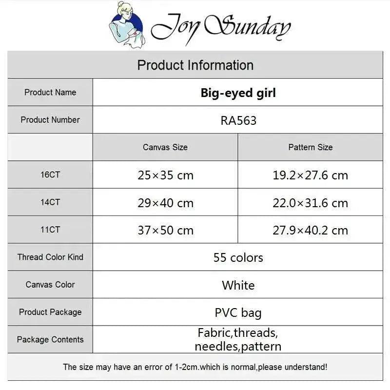  Joy Sunday DIY Big-Eyed Girl Cross Stitch Kits - 16ct, 14ct, 11ct Handmade Needlework for Home Decor and Gifts -  ToylandEU™