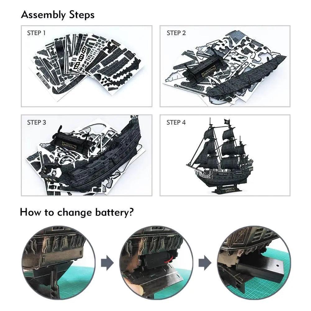  CubicFun 3D Puzzles Ship LED Pirate Ship Model Jigsaw -  ToylandEU™