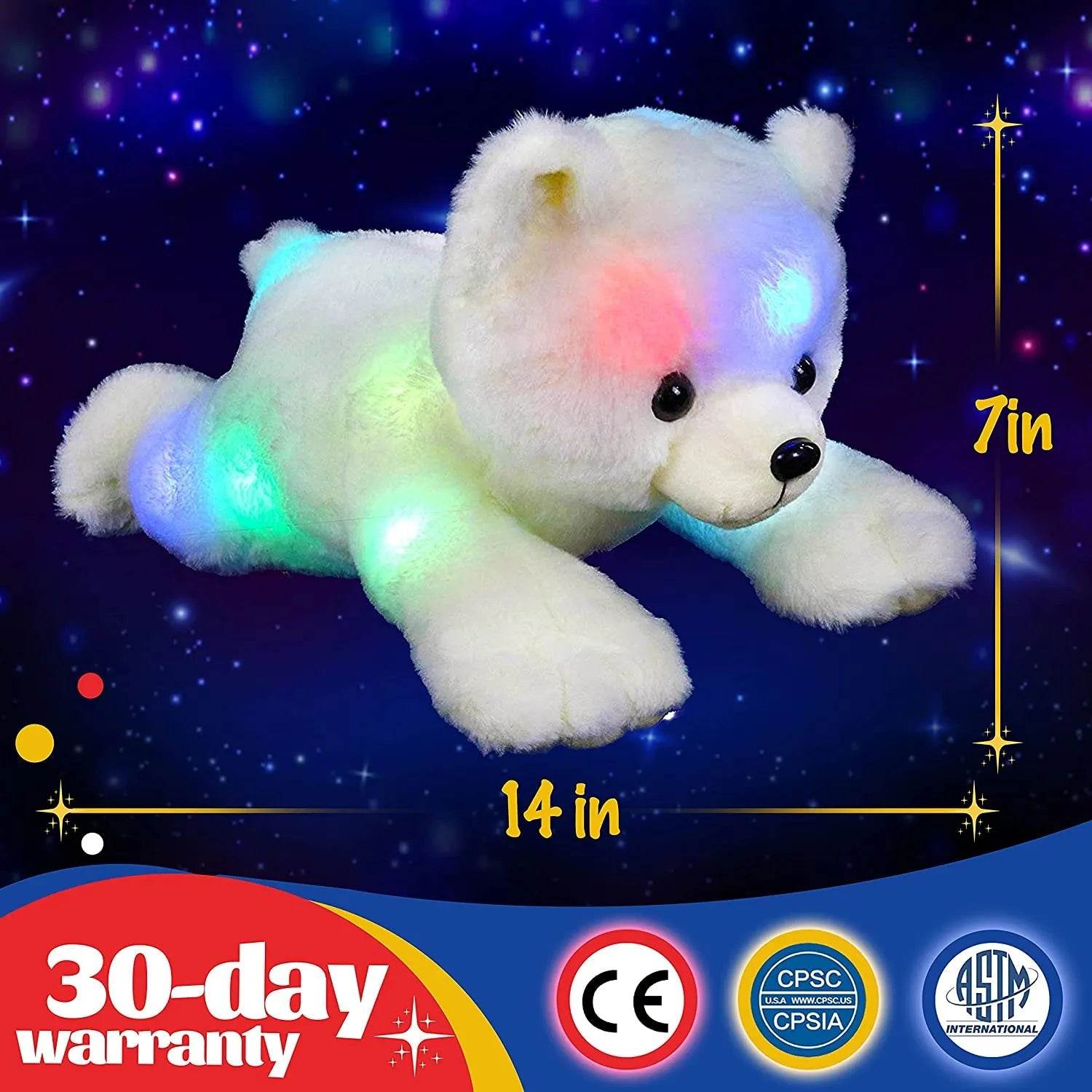 Cuddly LED Polar Bear Plush Toy with Soothing Music - 37cm Nightlight - ToylandEU